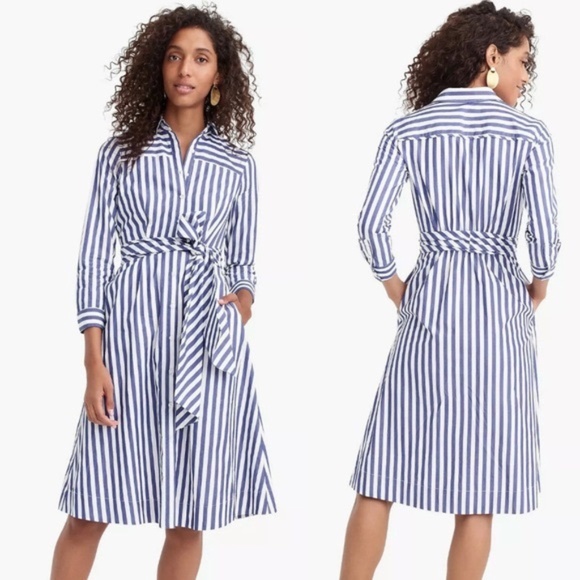 J. Crew Striped Tie Front Shirt Dress - Picture 1 of 4
